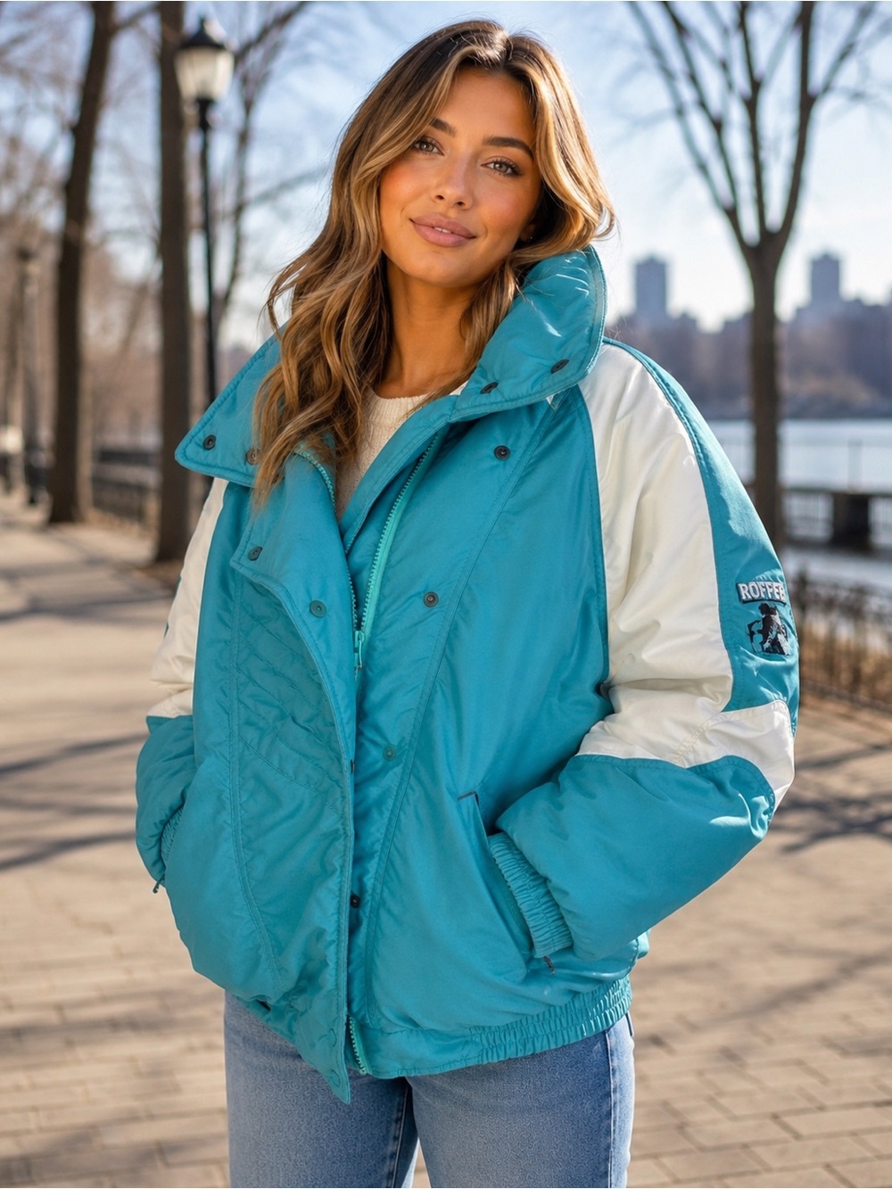 Vintage Roffe Teal White Colorblock Ski Jacket Made in USA